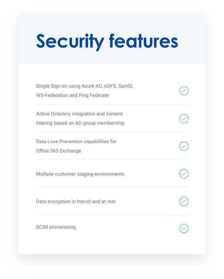 Templafy security features listed in a table