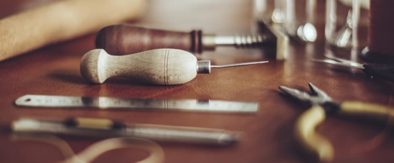 Old tools on a wooden table