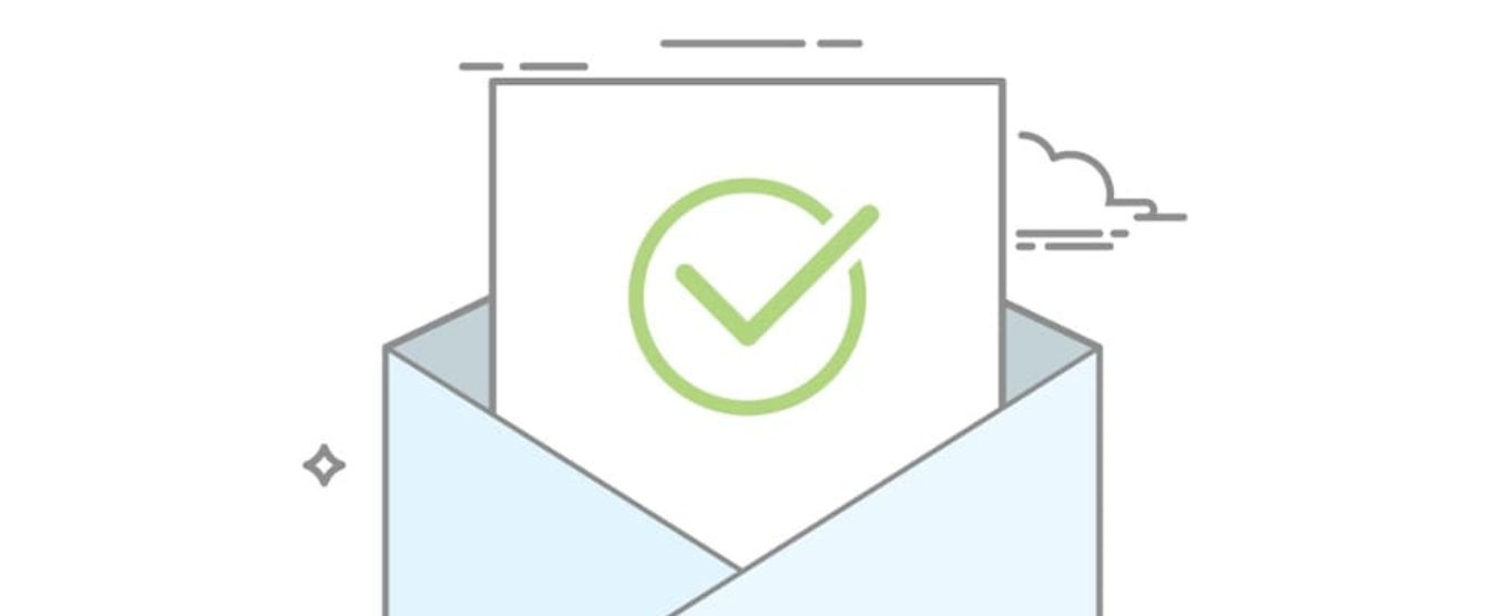A graphic of an envelope with a checkmark on it.