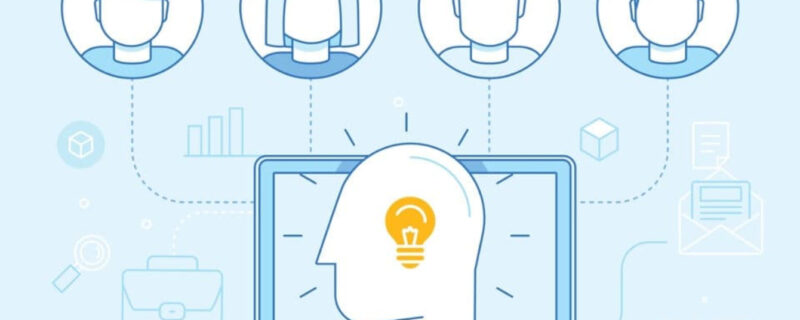 A graphic of an outlined head with a light bulb as the brain