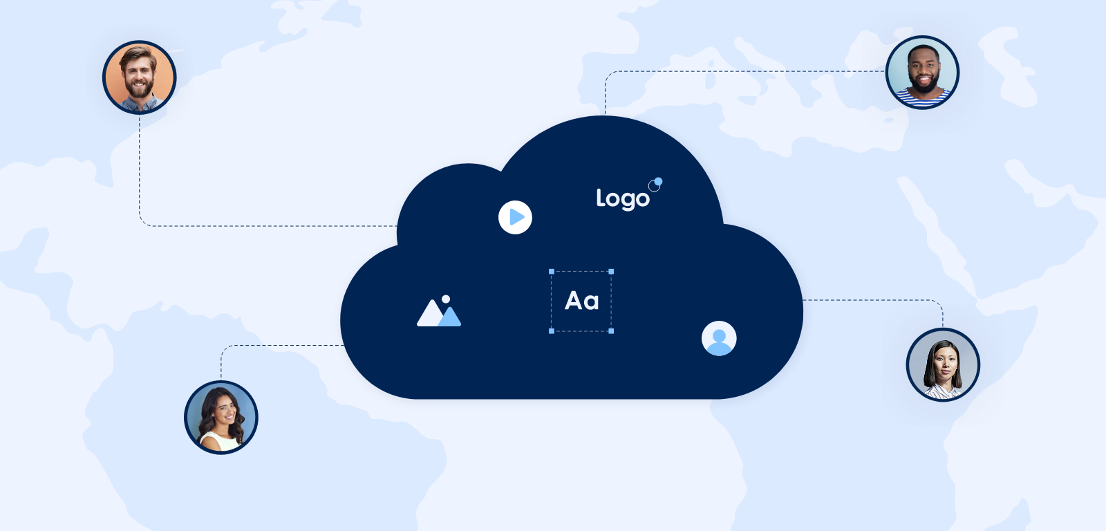 Dark blue digital cloud with icons connecting to it